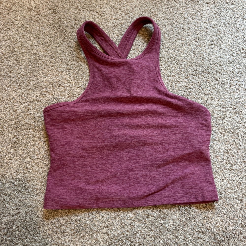 Beyond Yoga Heathered Berry Space Dye High Neck Racerback Crop Tank XS
